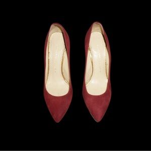 Charlotte Olympia Burgundy Red Suede Heart Bottom Women's Pumps